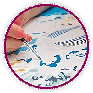 A paint by numbers brush painting within the lines of a paint by numbers canvas