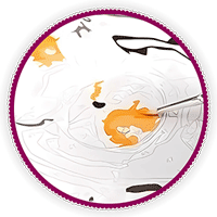 a paint by numbers brush drawing the numbers marked for yellow on the paint by numbers canvas