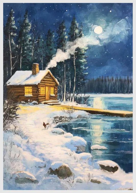 Riverside Winter Night - Numbered Canvas